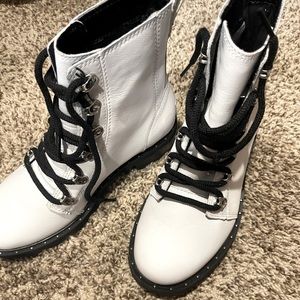 White Leather Combat Boots